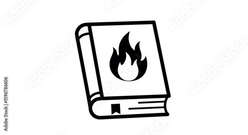 Linear burning book icon with flame symbol for literature and censorship themes
