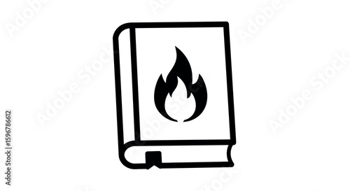 Minimalist book with fire symbol icon for safety and flammable content