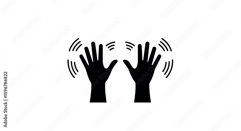 Obraz premium Silhouette of raised hands with sound waves in gesture concept