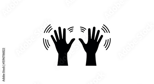 Silhouette of raised hands with sound waves in gesture concept