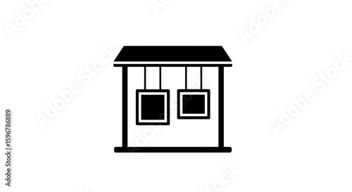 Minimalist icon of a small shop with striped awning silhouette
