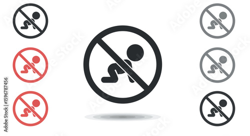 No crawling zone sign with minimalist black and red design