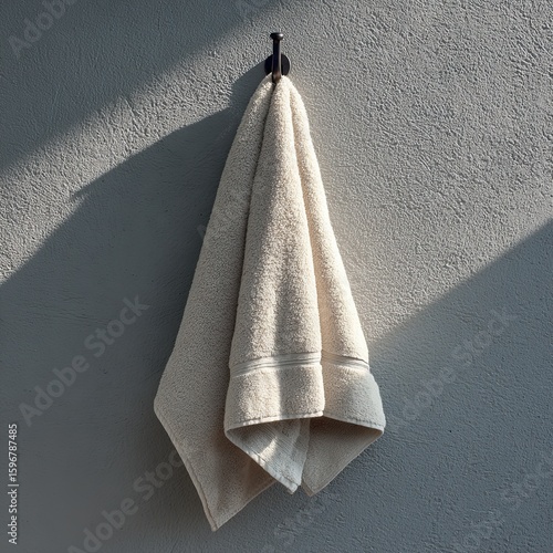 Soft fluffy towel hanging in bathroom 2
