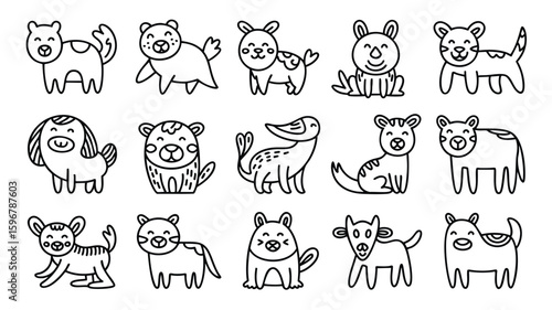 Collection of Cute Dog Illustrations: Simple Line Art Designs