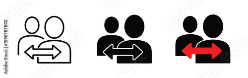 Two people exchanging information or resources, communication icon, feedback concept