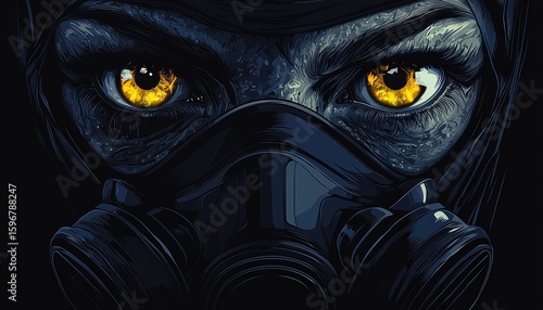 Intense Gaze Through a Gas Mask: A Digital Art Piece