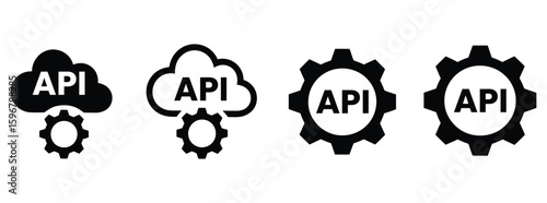 Application Programming Interface icons featuring cloud and gear technology integration