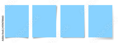 Set of light blue paper sheets with shadows. A4 document template, vector mockup