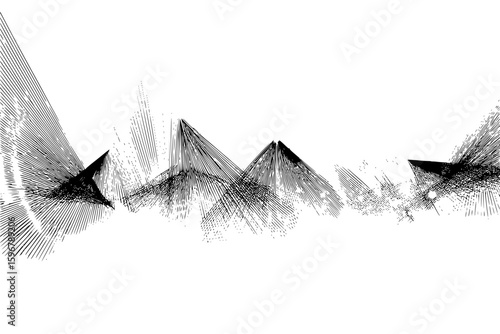 Hexagon with internal triangular lines converging in one corner creating a geometric pattern design art