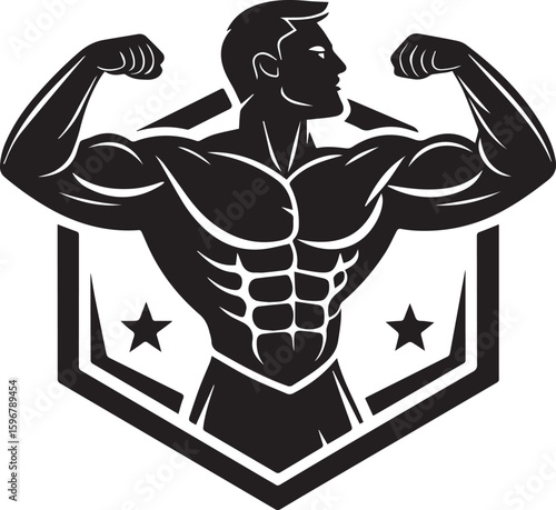 bodybuilder icon and vector, Retro cartoon vector illustration of a muscular bodybuilder, a strong man, an iconic symbol of sport and art