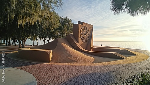 Intricate Sand Sculpture at Dawn on a Sandy Shore