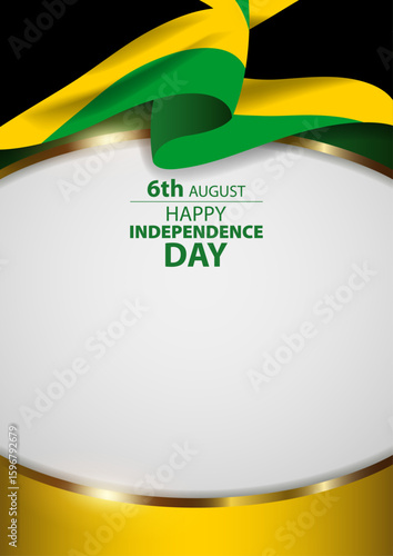 Jamaica Flag With Decorative Golden Frame. Blank space for text, suitable for Independence Day and national events backdrop.