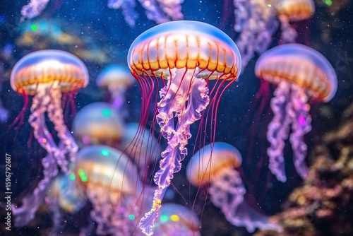 Mesmerizing Purple And Orange Jellyfish Underwater