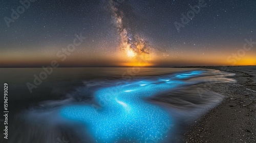 Milky Way Galaxy Above Coastal Shore At Night