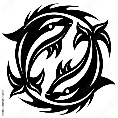 Symmetrical Tribal Fish Circle Symbol Illustration