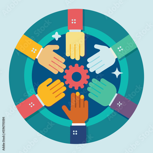 "Collaboration outline icon of multiple hands joining together"