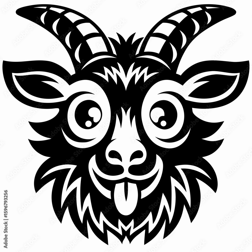 Obraz premium Goofy Goat Face A Whimsical Black and White Cartoon Illustration