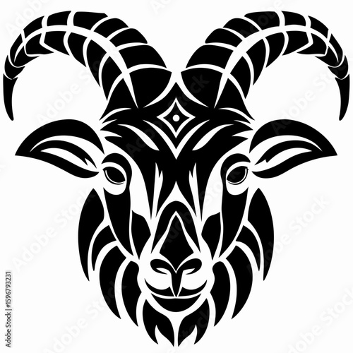 Elegant Black and White Goat Head A Bold Animal Illustration for Design Elements