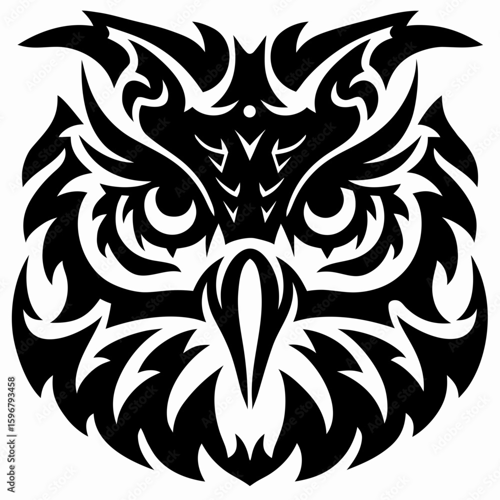Fototapeta premium Tribal Owl Vector Head Mascot Illustration with Intricate War Paint