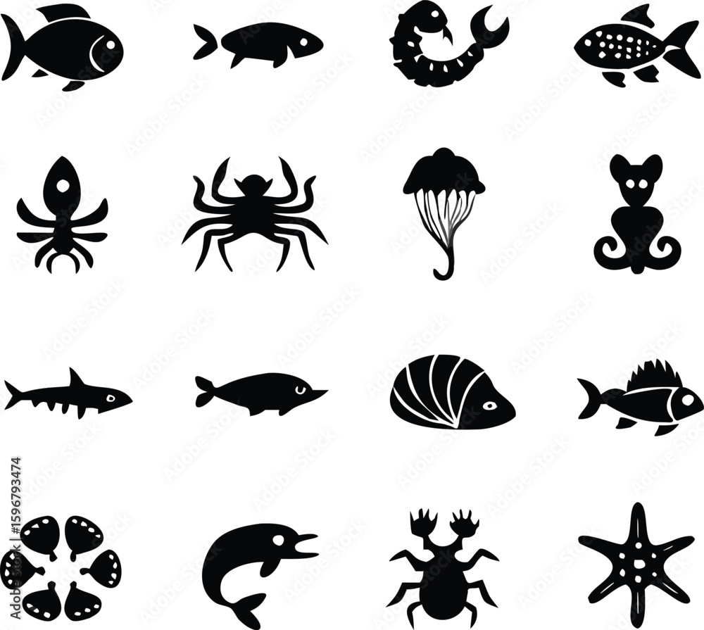 Fototapeta premium set of sea animals
