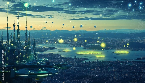 Modern Cityscape at Night with Vivid Lights