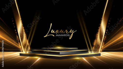 Black and Gold Abstract Luxury Background. Modern Minimal Premium Design Template. Amazing Welcome Invite. Grand Celebration Banner for Birthday and Anniversary. Elegant Decorative Layout Template. 
