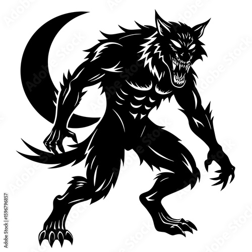 A terrifying werewolf stands ready to attack under the moonlight