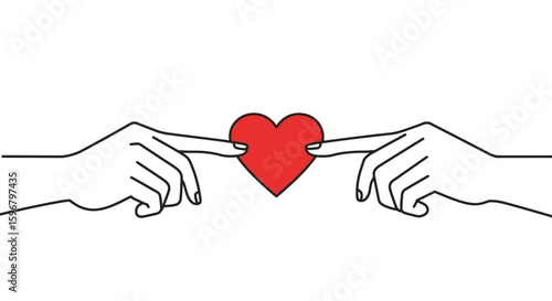 A minimalist vector illustration of a heart being shared between hands