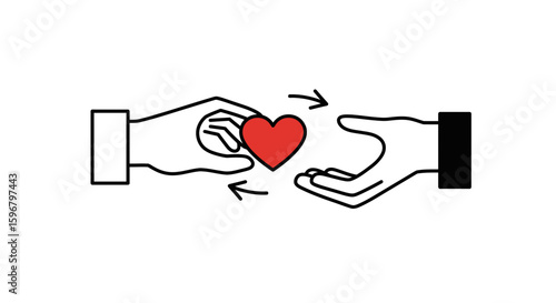 A minimalist vector illustration of a heart being shared between hands