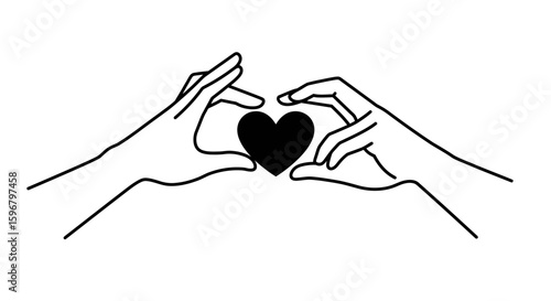 A minimalist vector illustration of a heart being shared between hands