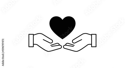 A minimalist vector illustration of a heart being shared between hands