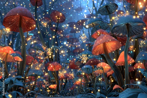 mushroom garden in fantasy world