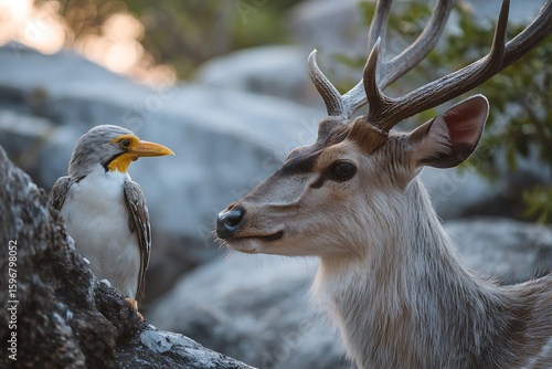 Wallpaper Mural deer and wild bird in the woods Torontodigital.ca
