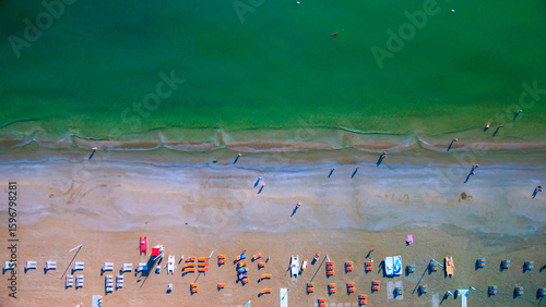 Принти на полотні Aerial view of large equipped sandy beaches