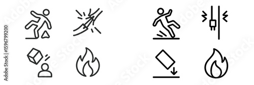 Safety icons highlighting common hazards associated with workplace incidents and emergency situations