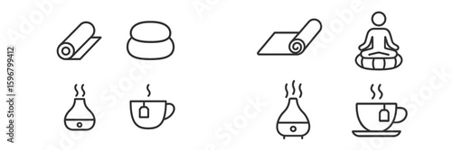 Meditation tools and accessories for a calming yoga practice at home or studio environment