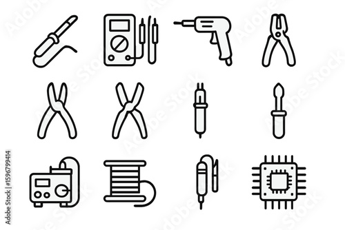 Collection of essential tools used for electronics repair and assembly during technical projects