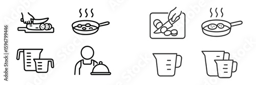 Cooking process with preparation, frying, and serving food in a modern kitchen setting