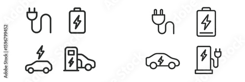 Exploring electric vehicle icons illustrating charging and battery concepts for modern transportation
