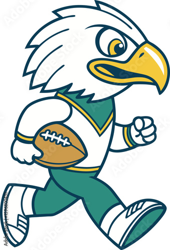 Cartoon eagle mascot running with football vector