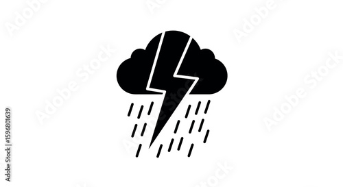 Stormy weather icon with rain and lightning in silhouette style