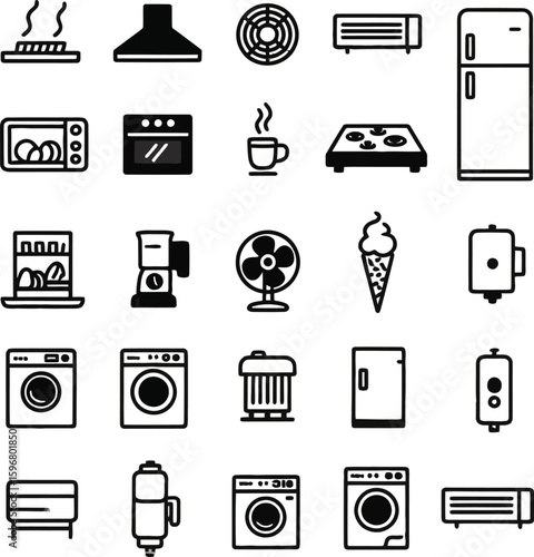 Minimalist Kitchen Appliances Set Clean Line Art for Modern Designs and Culinary Concepts