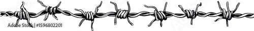 Monochrome illustration of barbed wire with twisted sharp edges. Vector illustration