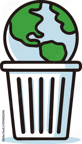 Planet earth in a trash can as a metaphor for environmental degradation. Vector illustration
