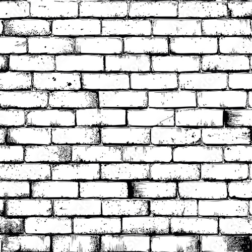 Black and white illustration of a rustic brick wall pattern with vintage style. Vector illustration