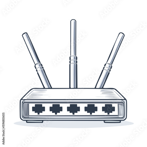 Router Illustration with Three Antennas Depicting Network Connection and Communication