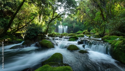river cascade with lush green trees