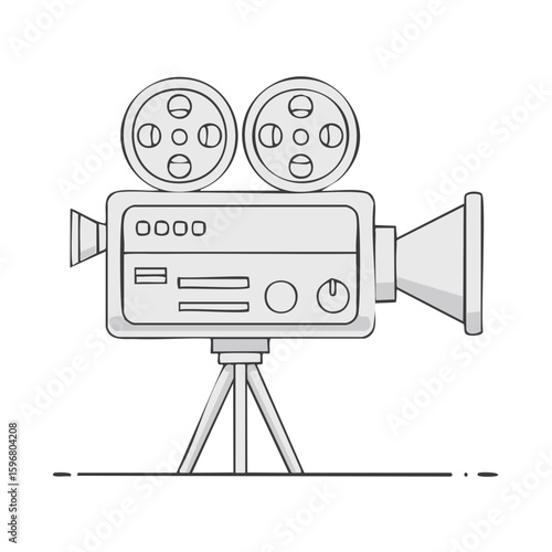Doodle Illustration of a Vintage Movie Camera on Tripod