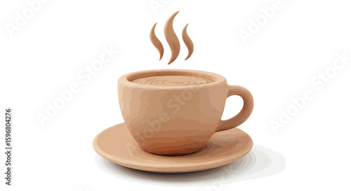Realistic coffee mug with steam on a saucer
