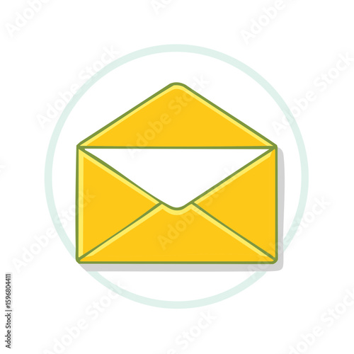 Open yellow envelope icon with white letter for receiving mail and sending messages